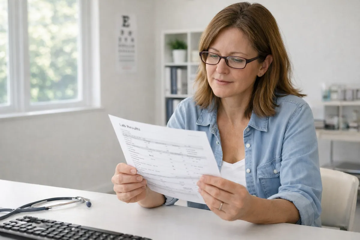 woman reading fasting blood sugar lab results