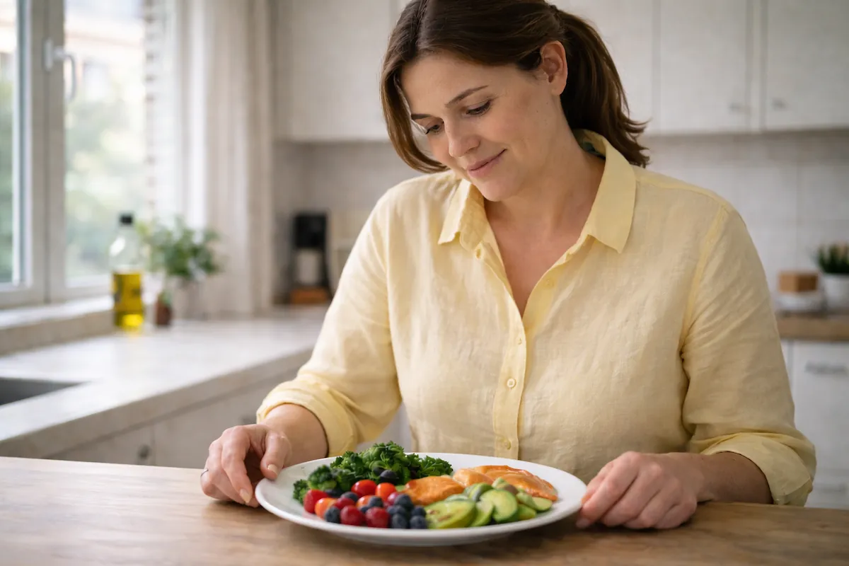 woman choosing healthy foods for insulin resistance in kitchen