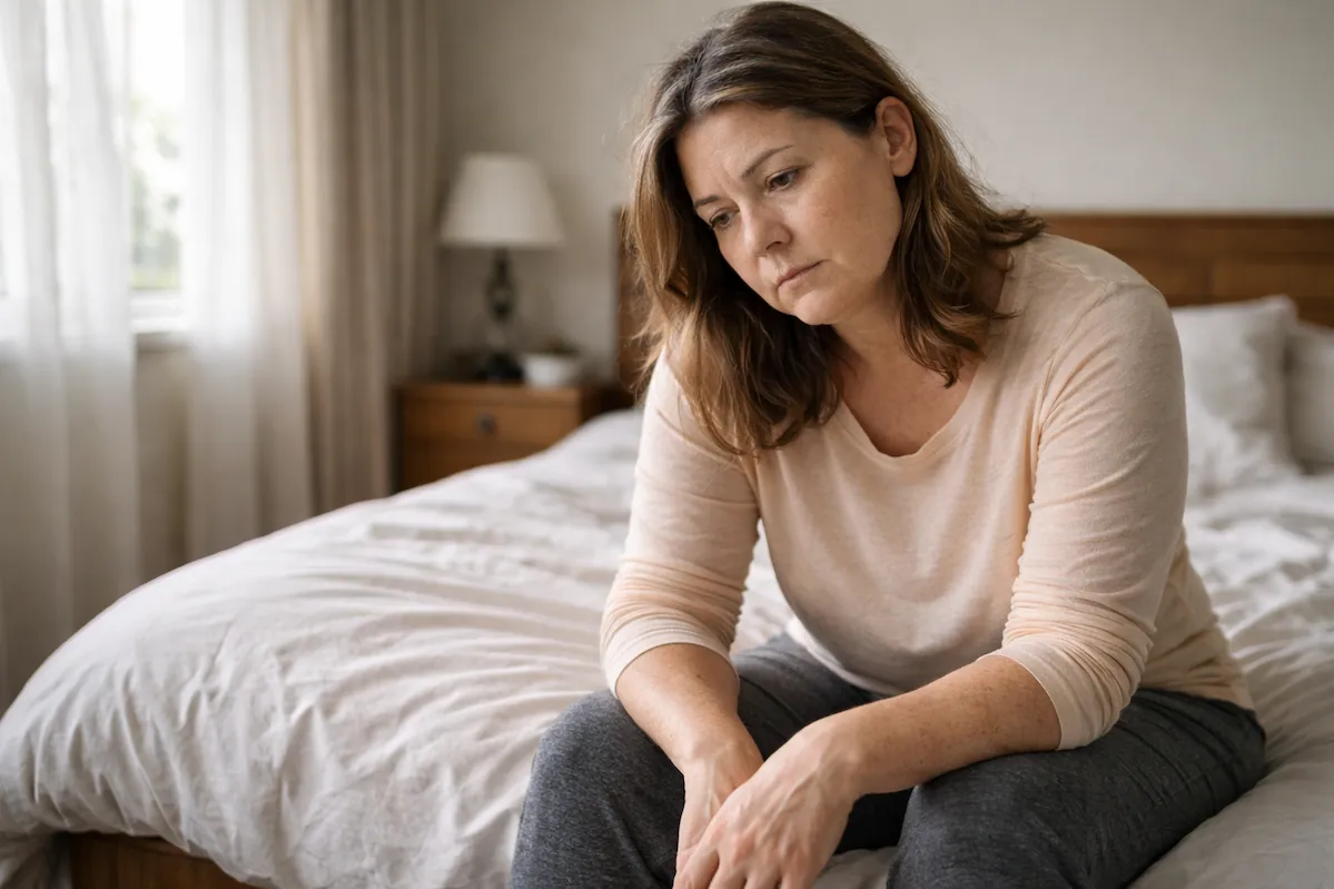 insulin resistance symptoms in females — woman exhausted sitting on bed