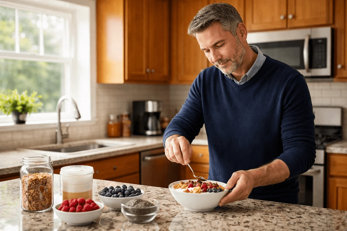 healthy high protein meal with eggs chicken and vegetables for blood sugar control