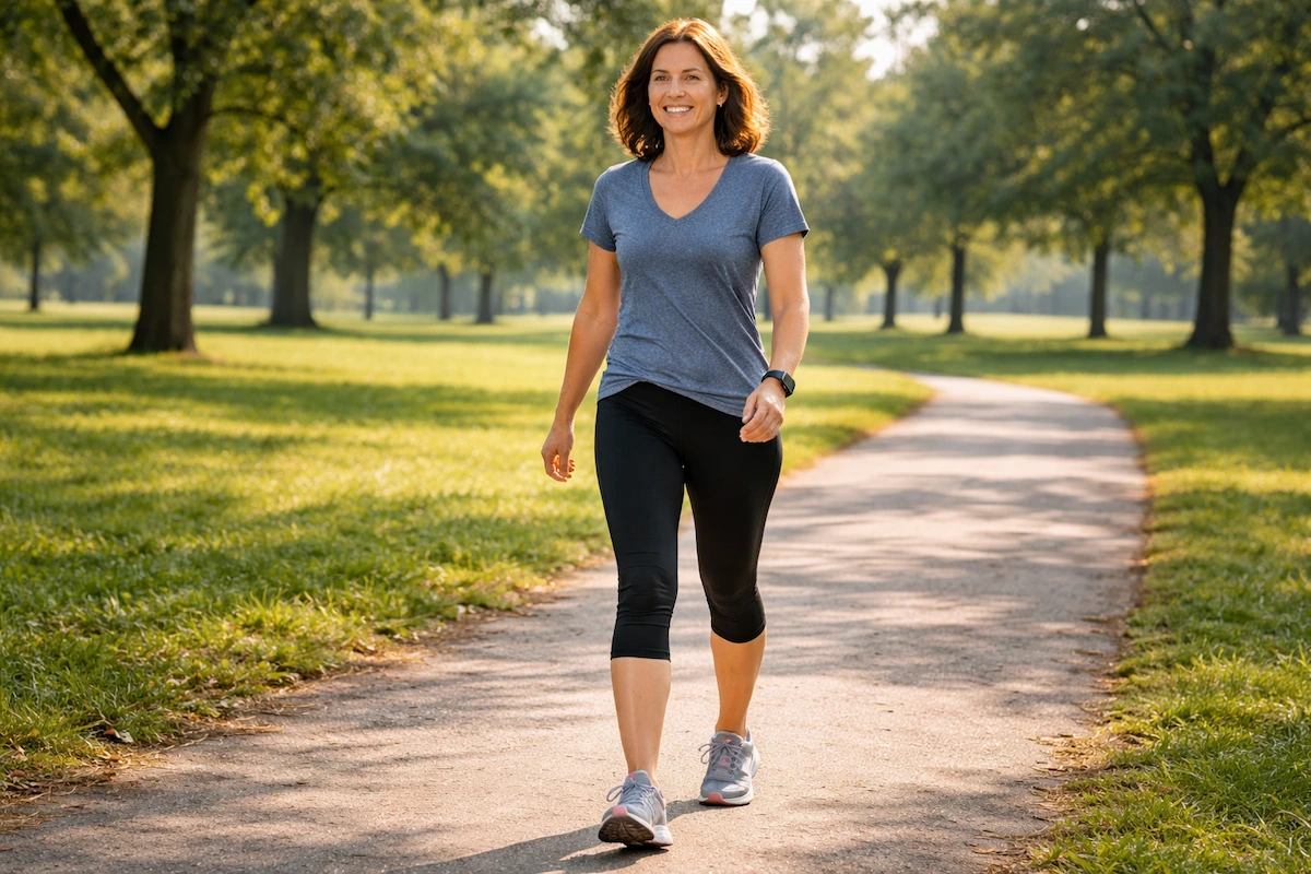 woman reversing prediabetes symptoms through walking and lifestyle changes