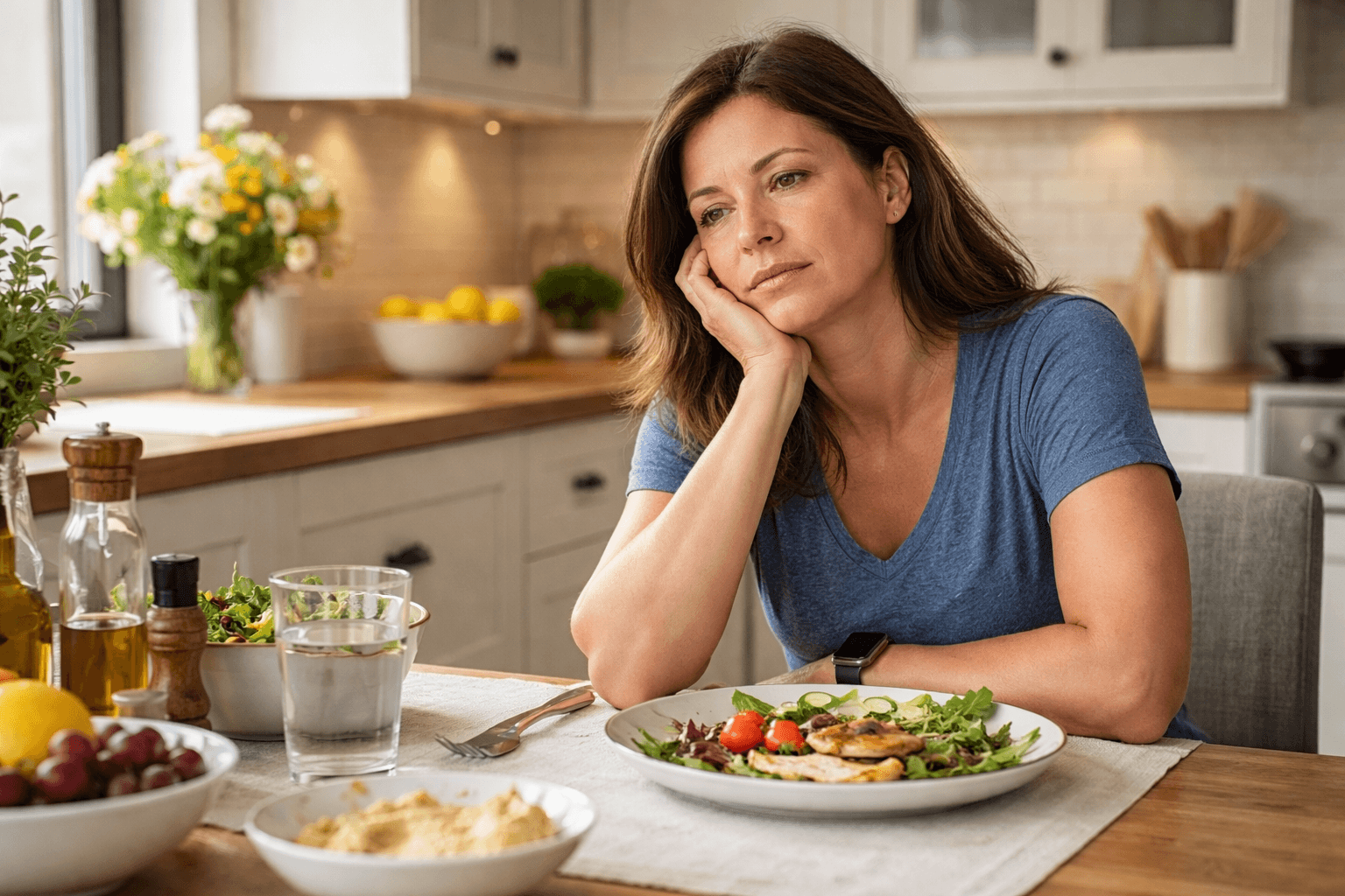 woman experiencing prediabetes symptoms including fatigue after eating