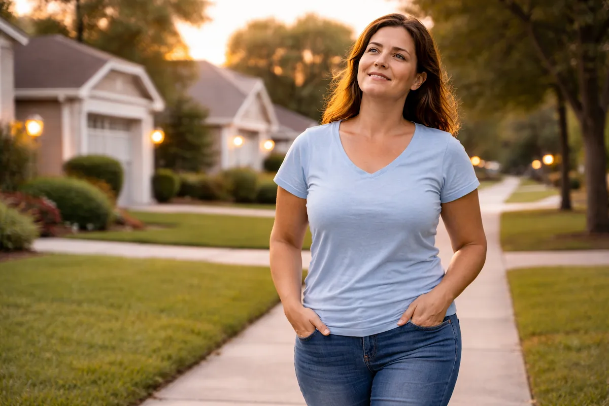 woman walking after dinner to improve blood sugar — walking after meals benefits