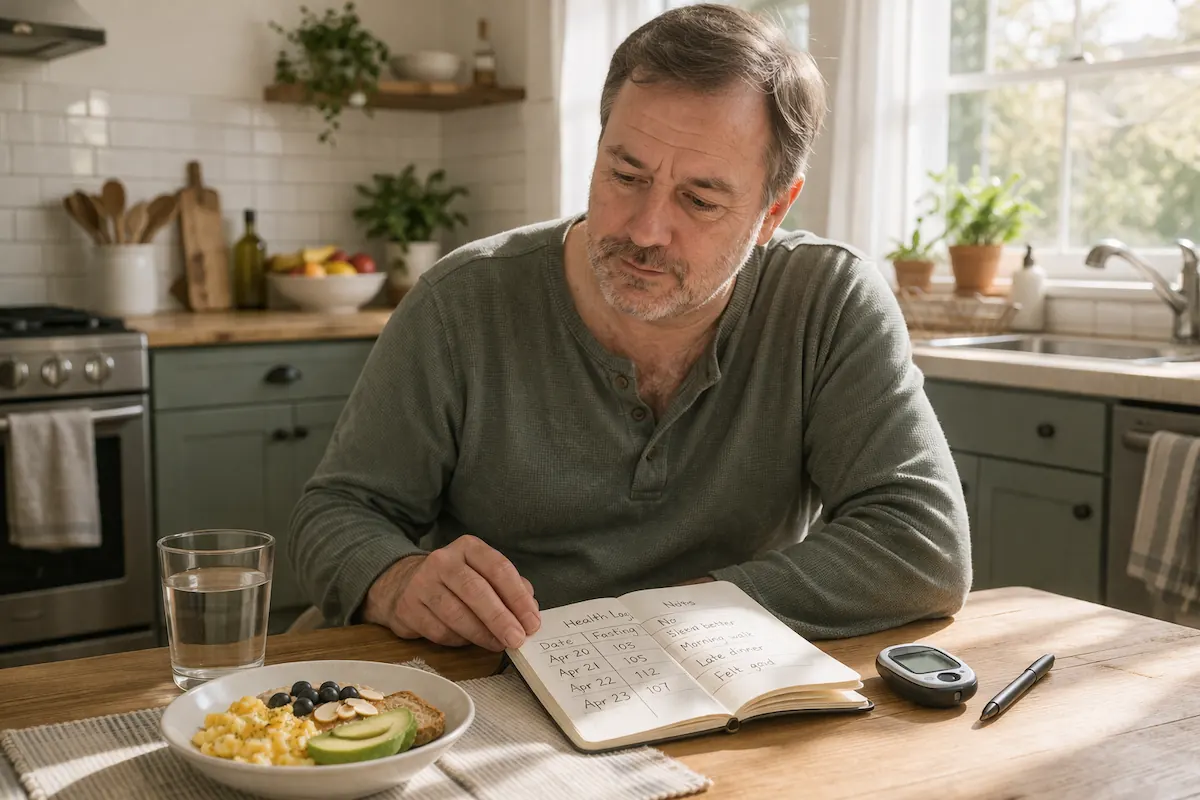 man tracking blood sugar levels and adjusting diet to improve insulin resistance