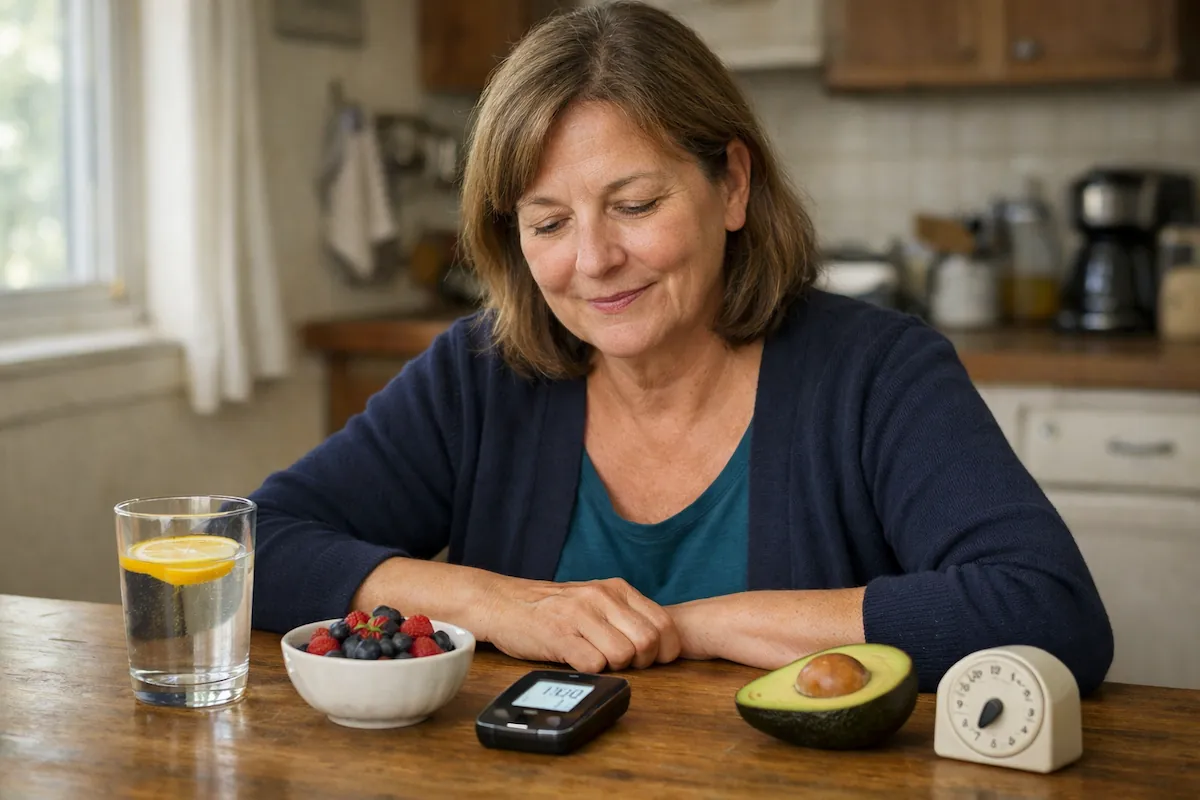 woman checking glucose monitor showing how to reverse insulin resistance and improved blood sugar